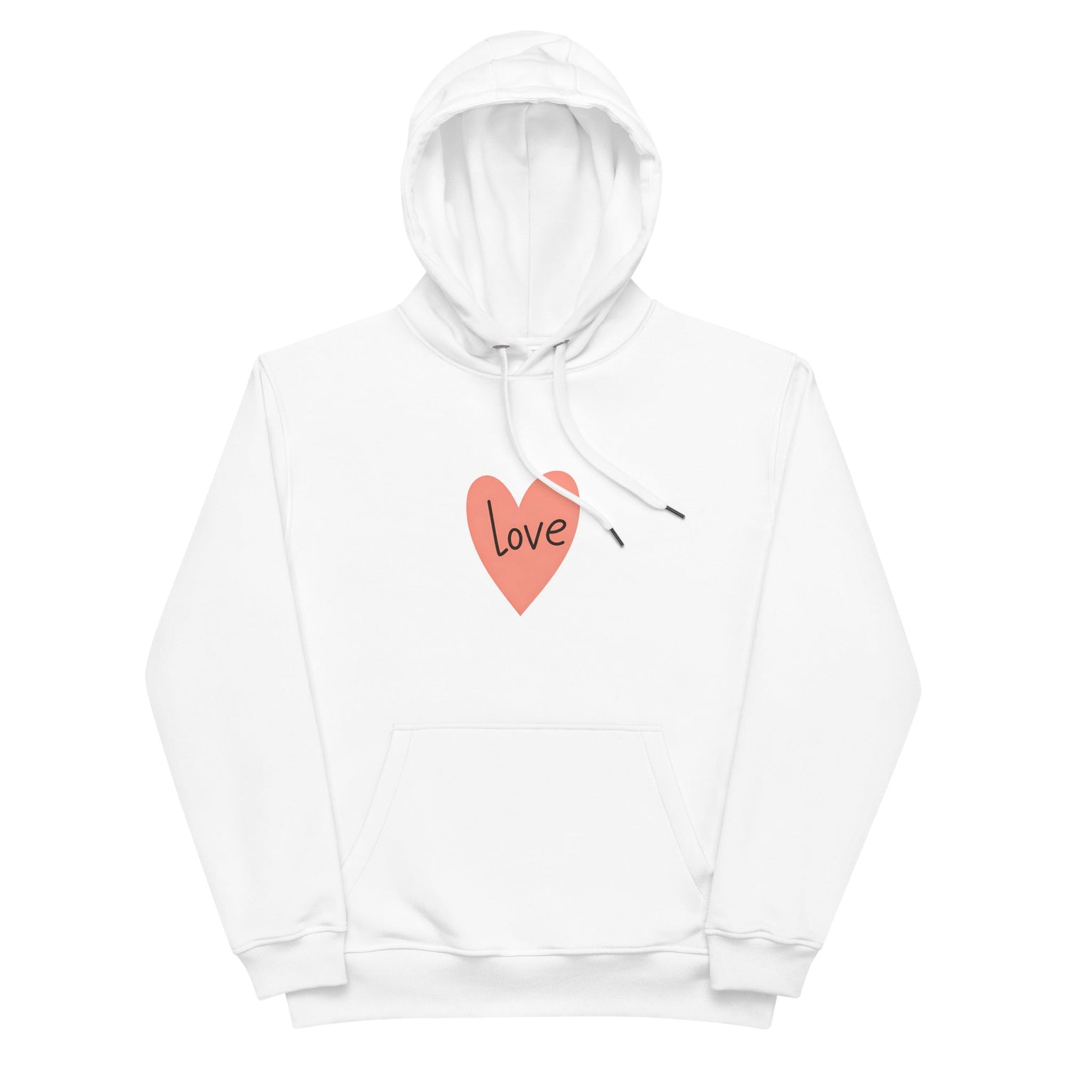 A soft pink heart with the word "Love" written in a playful, handwritten style. The simple and warm design symbolizes love, kindness, and emotional connection.